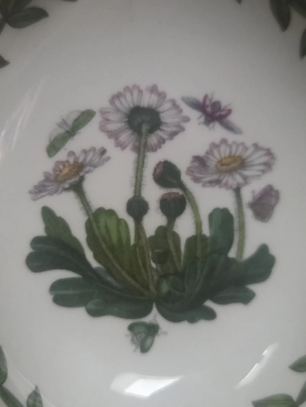 Portmeirion White Ceramic Spoon Rest with Green Leaf and Floral Motif Bin R
